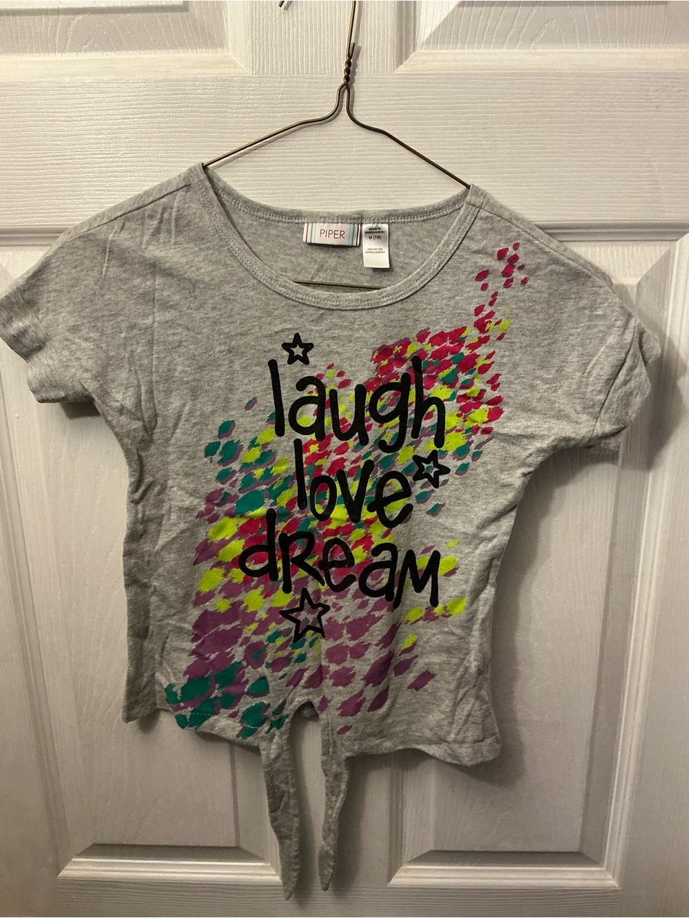 Piper Gray Short-Sleeve Tie-Front Tee with Colorful Splash Graphic